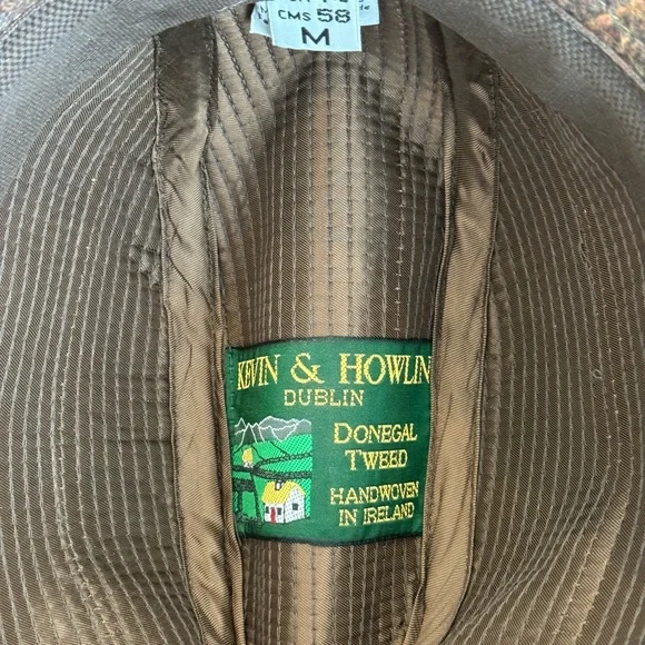 Vintage Irish Brown Tweed Plaid Hat with Feather